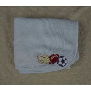 Small Wonders Sports Baby Blanket Thermal Waffle Weave Blue Baseball Soccer Ball